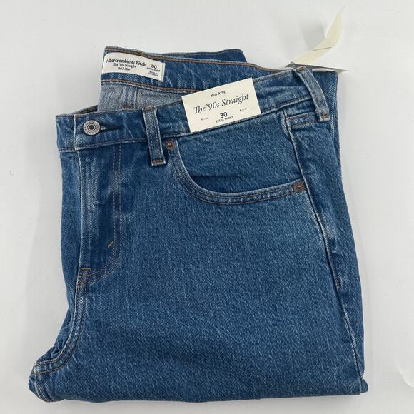 Abercrombie & Fitch Women's Dark Marble Mid Rise 90s Straight Jeans Size 30 - Picture 4 of 11